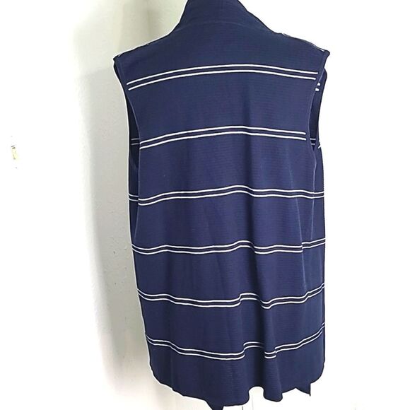 Tommy Hilfiger Navy & White  Sleeveless Waterfall Cardigan, Size Medium - Picture 6 of 8